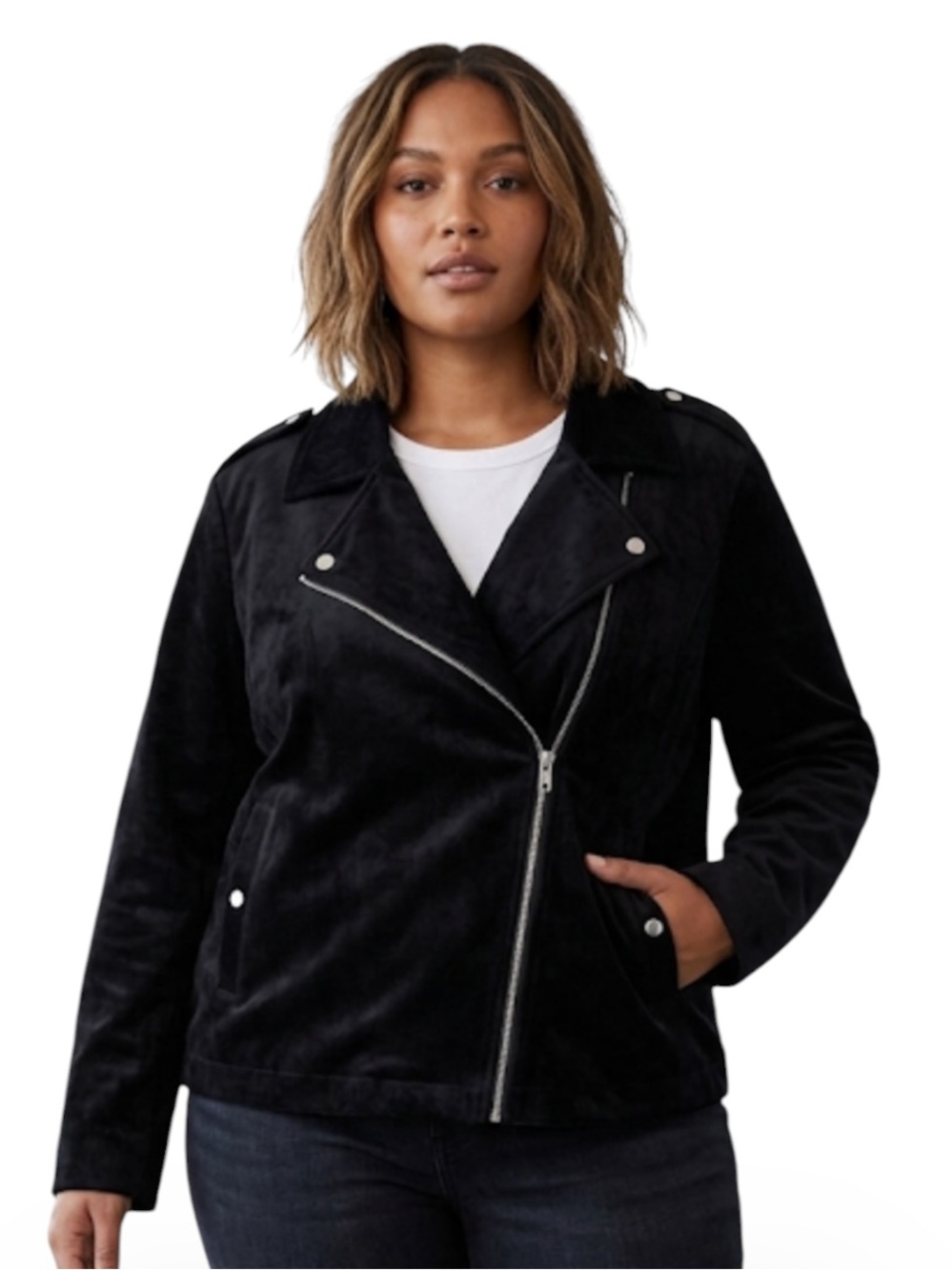 LC Lauren Conrad Black Velvet Moto Jacket 2X Plus Size Asymmetrical Biker